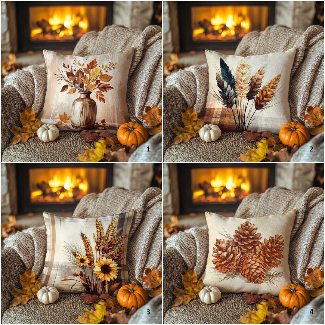 Wheat and Leaf Design Pillowcase|Earthy Fall Cushion Case|Autumn Gathering Pillow Cover|Warm Nature Accent|Thanksgiving Living Decor