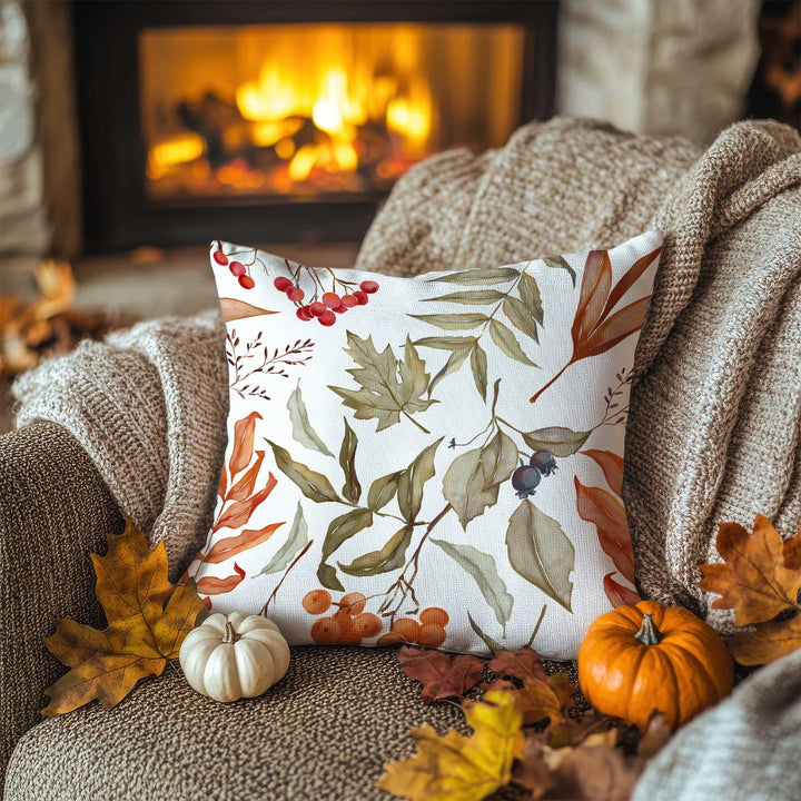 Leaf, Pumpkin and Acorn Pattern Pillowcase|Fall Leaf Cushion Case|Autumn Gathering Pillow Cover|Warm Hearth Accent|Thanksgiving Sofa Decor