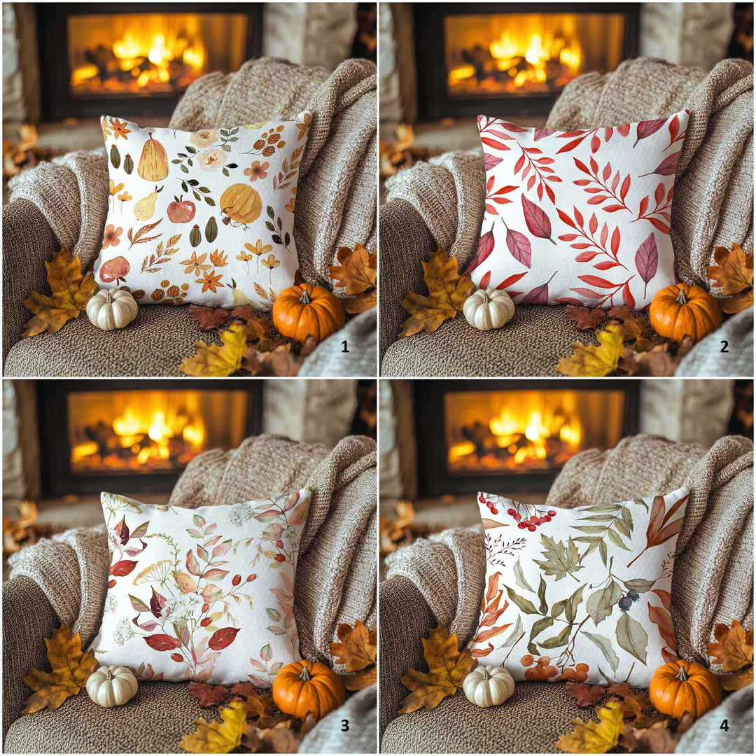 Leaf, Pumpkin and Acorn Pattern Pillowcase|Fall Leaf Cushion Case|Autumn Gathering Pillow Cover|Warm Hearth Accent|Thanksgiving Sofa Decor