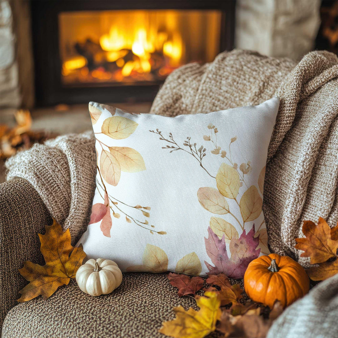 Autumn Floral Pillow Cover|Rustic Leaf Cushion Case|Thanksgiving Bloom Pillowcase|Seasonal Garden Accent|Farmhouse Cozy Decor
