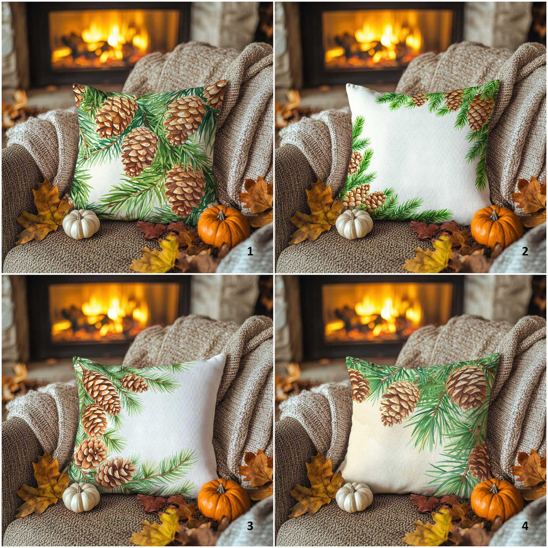 Pinecone and Needle Print Fall Pillowcase|Autumn Forest Cushion Case|Thanksgiving Pillow Cover|Rustic Woodland Accent|Farmhouse Sofa Decor