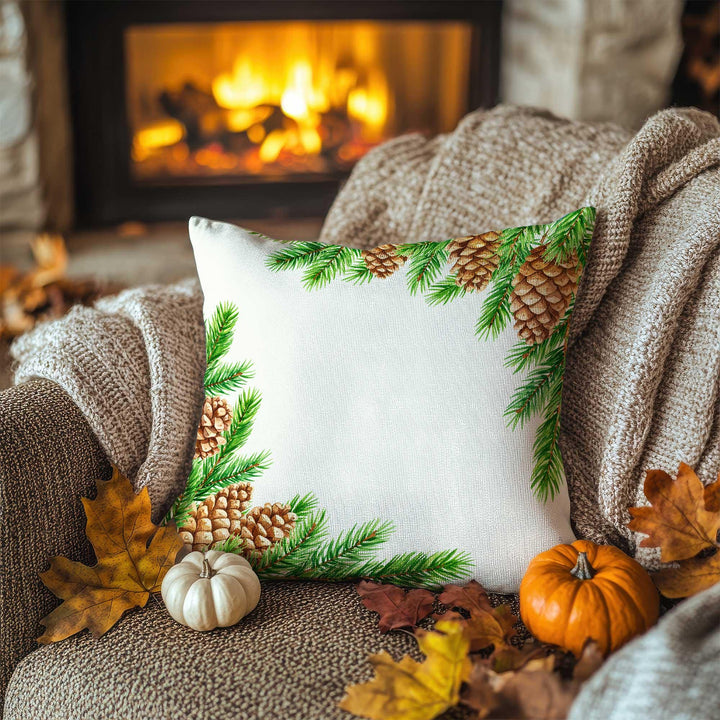 Pinecone and Needle Print Fall Pillowcase|Autumn Forest Cushion Case|Thanksgiving Pillow Cover|Rustic Woodland Accent|Farmhouse Sofa Decor