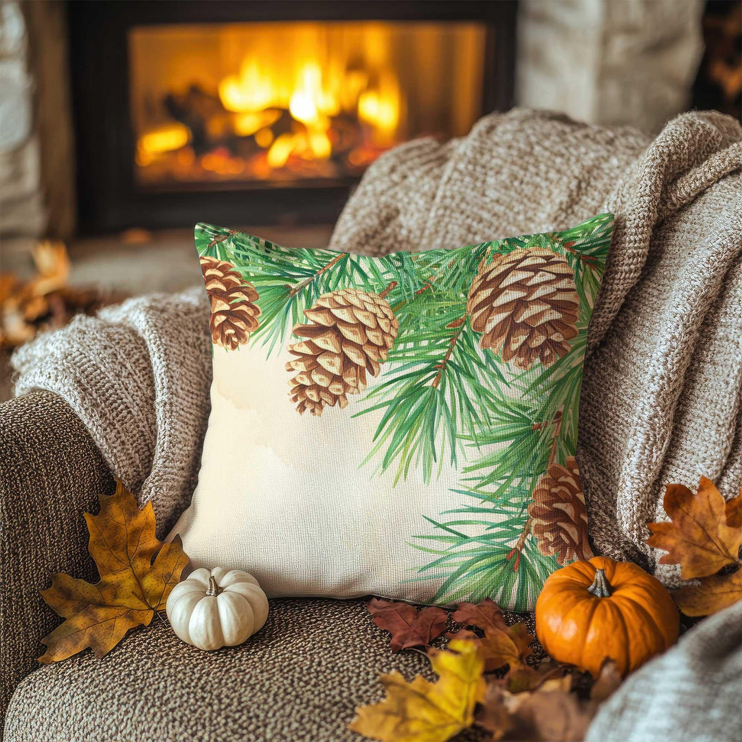 Pinecone and Needle Print Fall Pillowcase|Autumn Forest Cushion Case|Thanksgiving Pillow Cover|Rustic Woodland Accent|Farmhouse Sofa Decor
