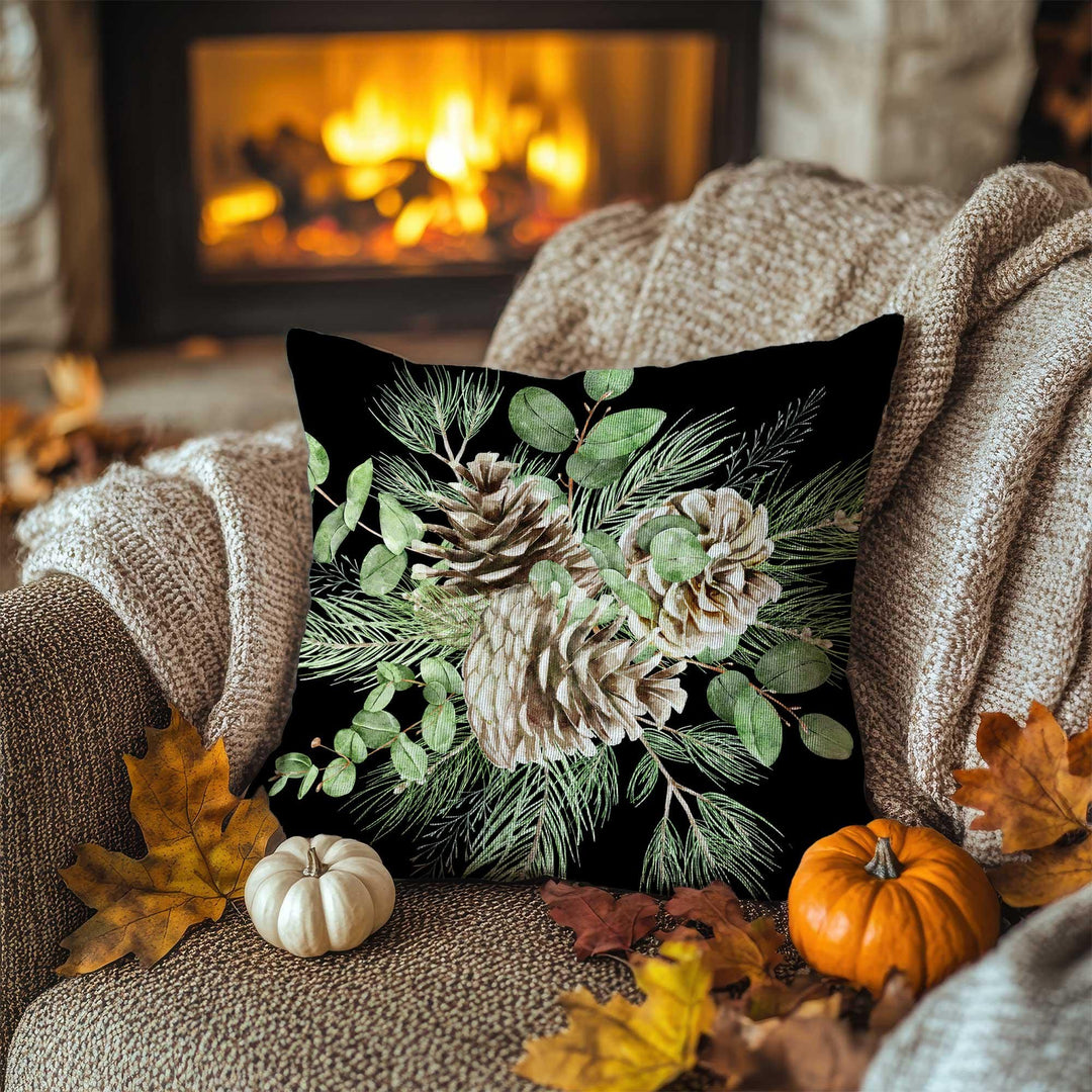 Pinecone Print Autumn Pillowcase|Rustic Greenery Cushion Case|Fall Trend Pillow Cover|Winter Lodge Accent|Farmhouse Cozy Decor