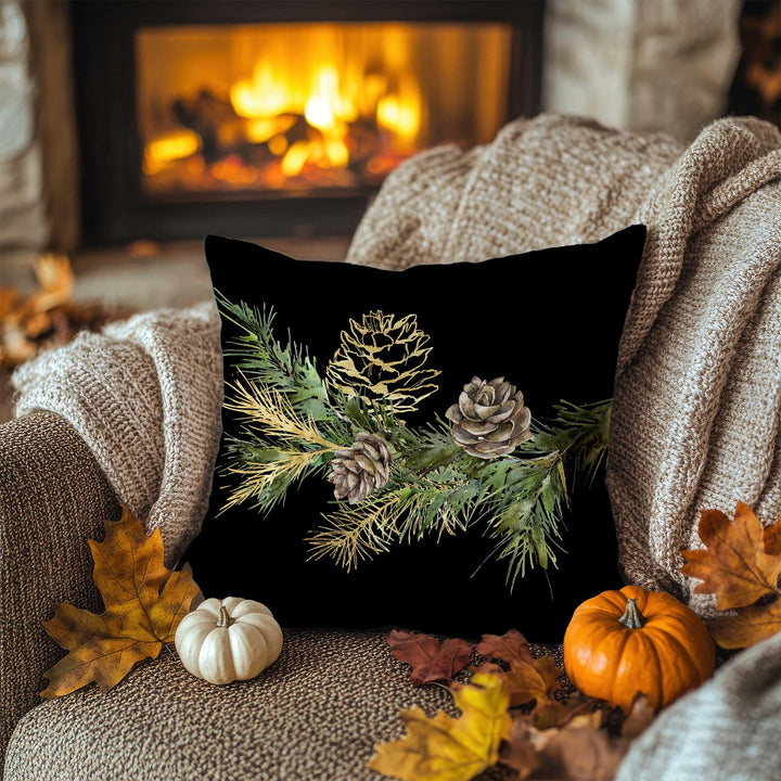 Pinecone Print Autumn Pillowcase|Rustic Greenery Cushion Case|Fall Trend Pillow Cover|Winter Lodge Accent|Farmhouse Cozy Decor
