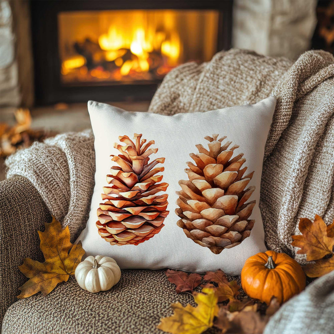 Pinecone and Acorn Print Pillowcase|Rustic Autumn Cushion Case|Fall Trend Pillow Cover|Warm Woodland Accent|Farmhouse Sofa Decor