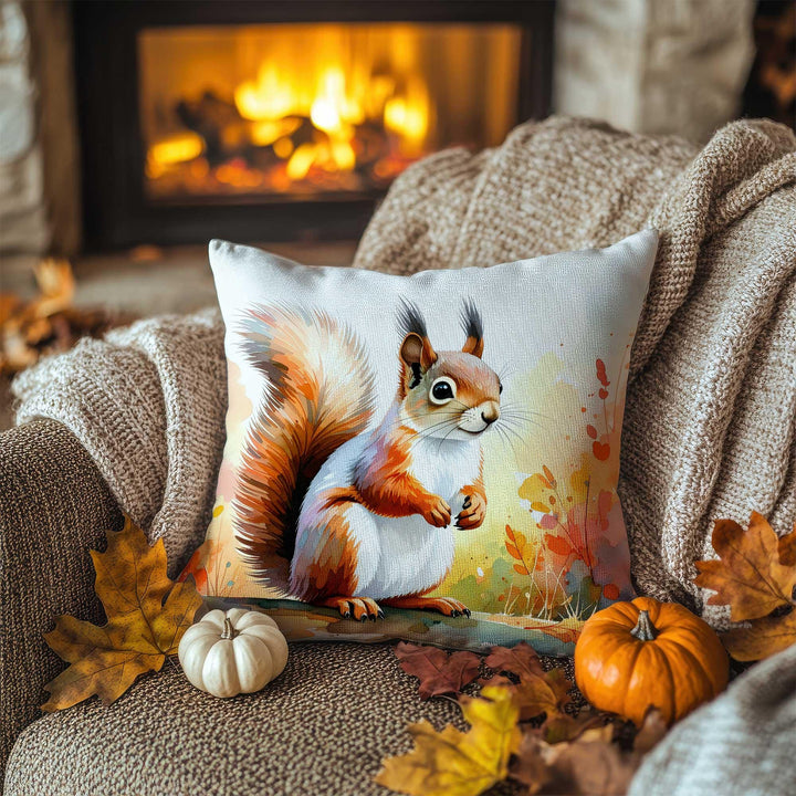 Fall Trend Pillow Cover|Autumn Squirrel Cushion Case|Rustic Forest Pillowcase|Harvest Season Accent|Farmhouse Pumpkin Sofa Decor