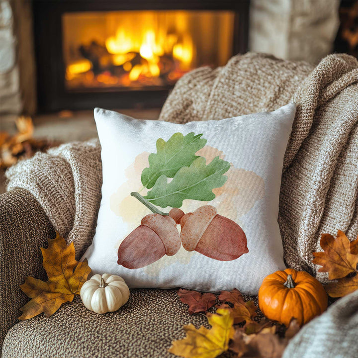 Fall Trend Pillow Cover|Rustic Pinecone and Acorn Cushion Case|Autumn Leaves Throw Pillow|Cozy Nature Home Decor|Farmhouse Style Pillow Top