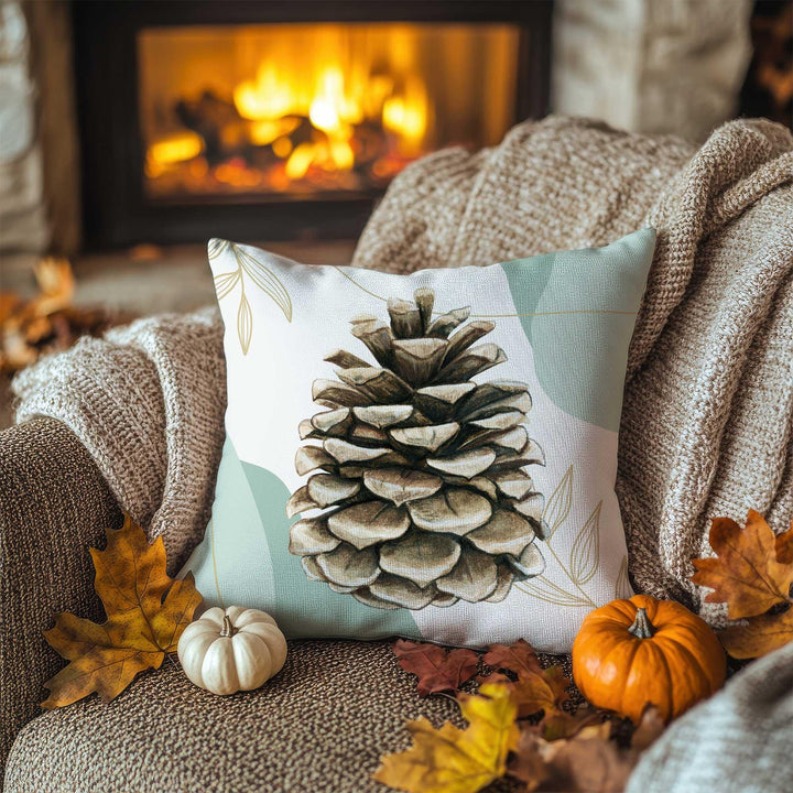 Fall Trend Pillow Cover|Rustic Pinecone and Acorn Cushion Case|Autumn Leaves Throw Pillow|Cozy Nature Home Decor|Farmhouse Style Pillow Top