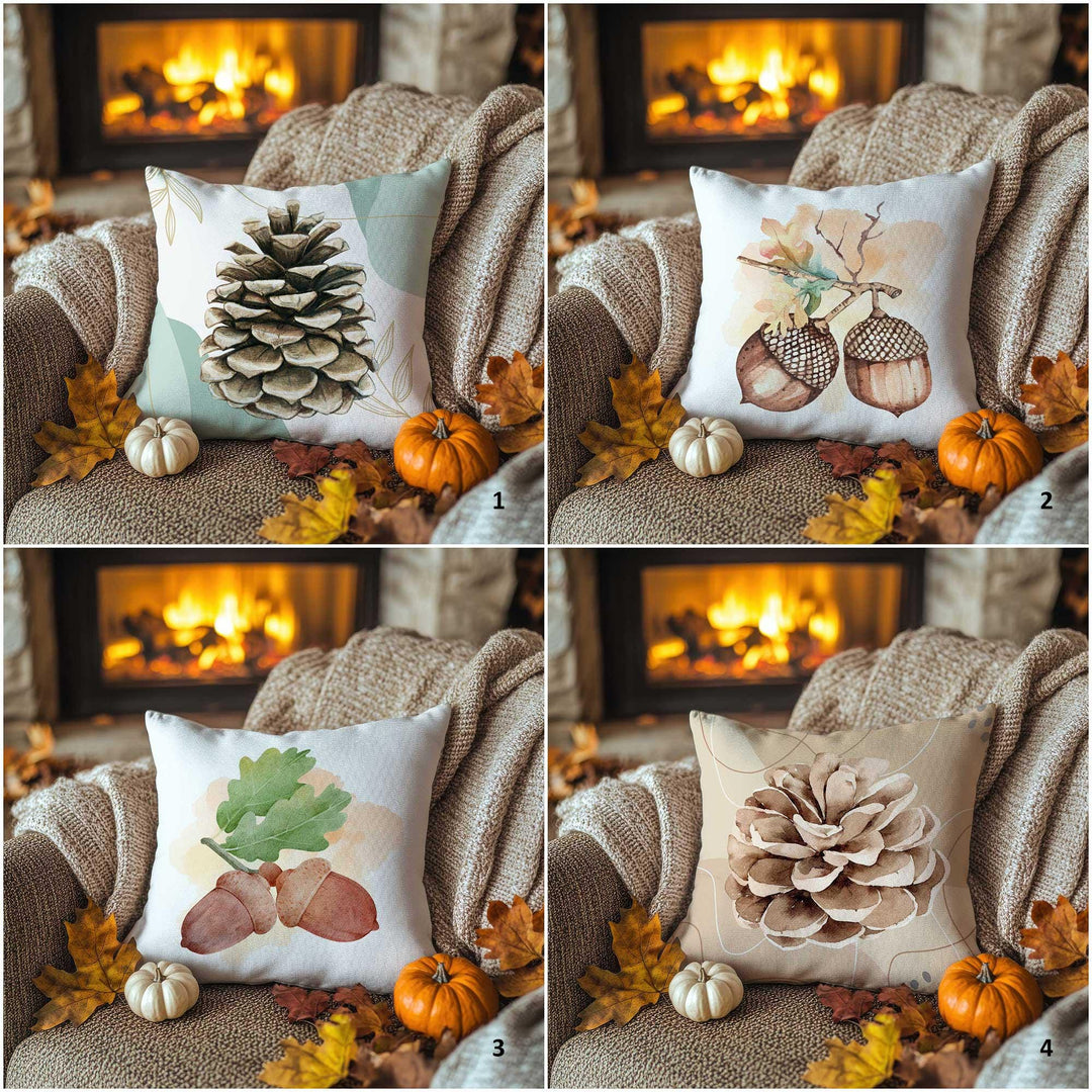 Fall Trend Pillow Cover|Rustic Pinecone and Acorn Cushion Case|Autumn Leaves Throw Pillow|Cozy Nature Home Decor|Farmhouse Style Pillow Top