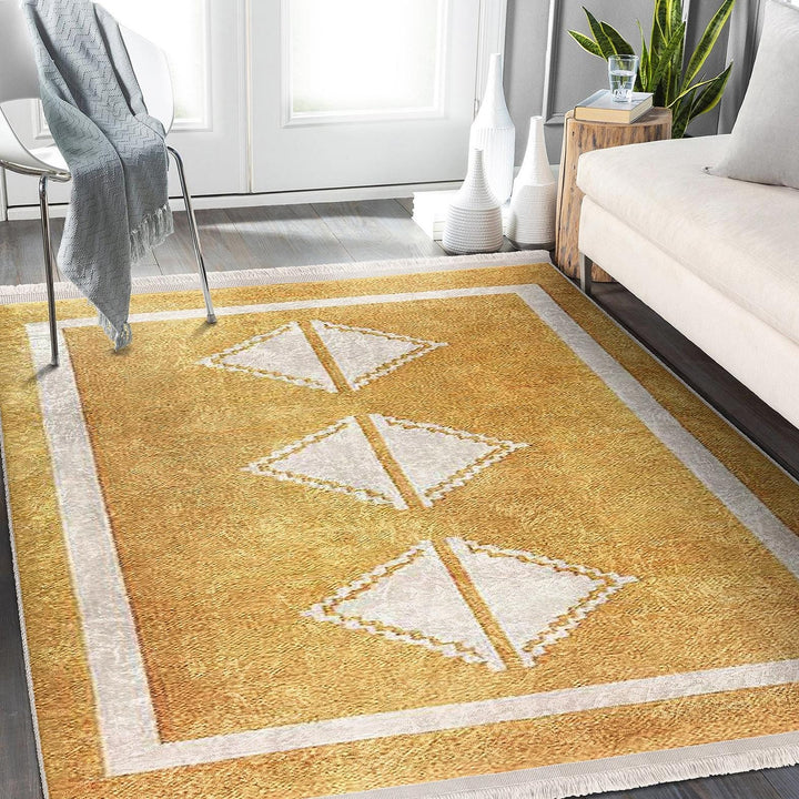 Golden Yellow Diamond Rug|Modern Abstract Floor Mat|Boho Minimalist Carpet|Machine-Washable Non-Slip Living Room Rug|Cozy Floor Covering