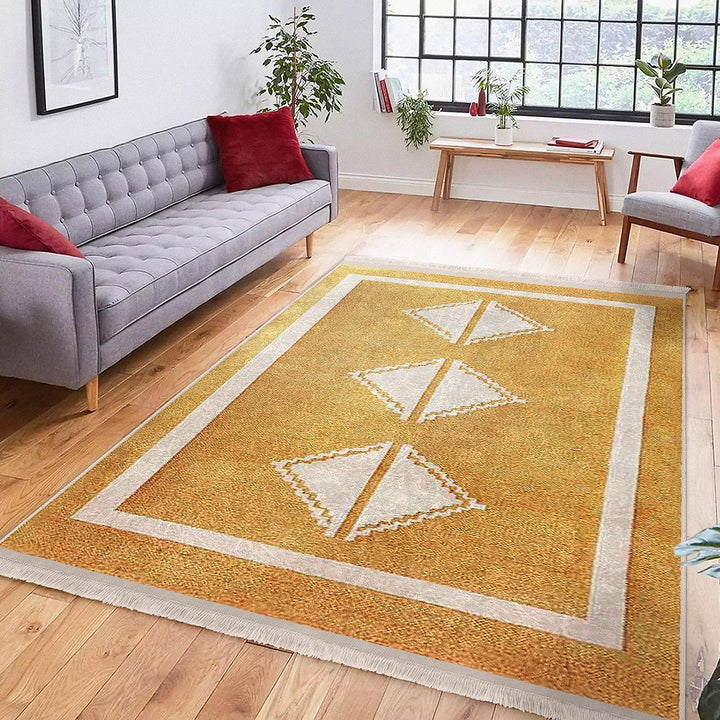 Golden Yellow Diamond Rug|Modern Abstract Floor Mat|Boho Minimalist Carpet|Machine-Washable Non-Slip Living Room Rug|Cozy Floor Covering