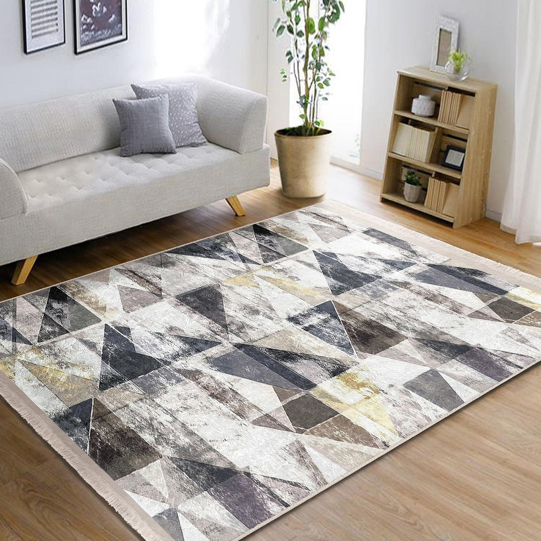 Gray Geometric Area Rug|Modern Neutral Carpet|Boho Cozy Living Room Decor|Machine-Washable Non-Slip Rug|Scandi Style Home Update