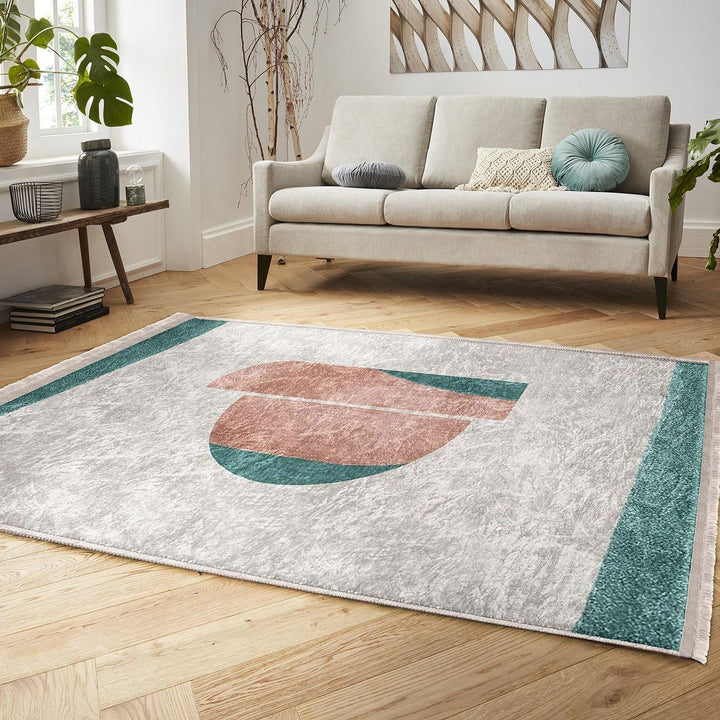 Teal Pink Abstract Rug|Modern Geometric Carpet|Boho Accent Rug|Machine-Washable Carpet|Non-Slip Rug|Colorful Living Room Carpet