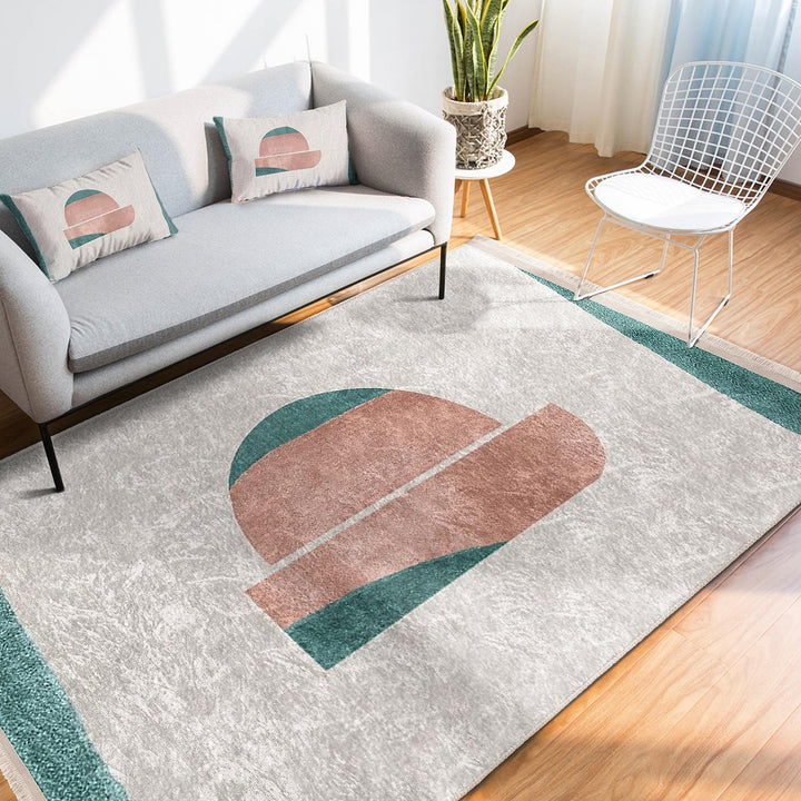 Teal Pink Abstract Rug|Modern Geometric Carpet|Boho Accent Rug|Machine-Washable Carpet|Non-Slip Rug|Colorful Living Room Carpet