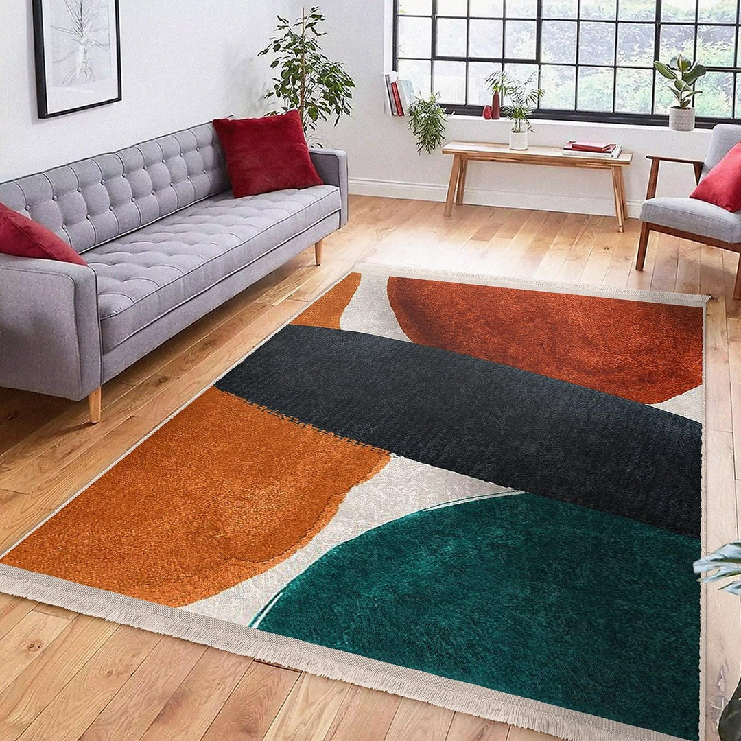 Overlapping Shape Abstract Rug|Modern Art-Inspired Carpet|Boho Patio Rug|Machine-Washable Carpet|Non-Slip Rug|Indoor Carpet