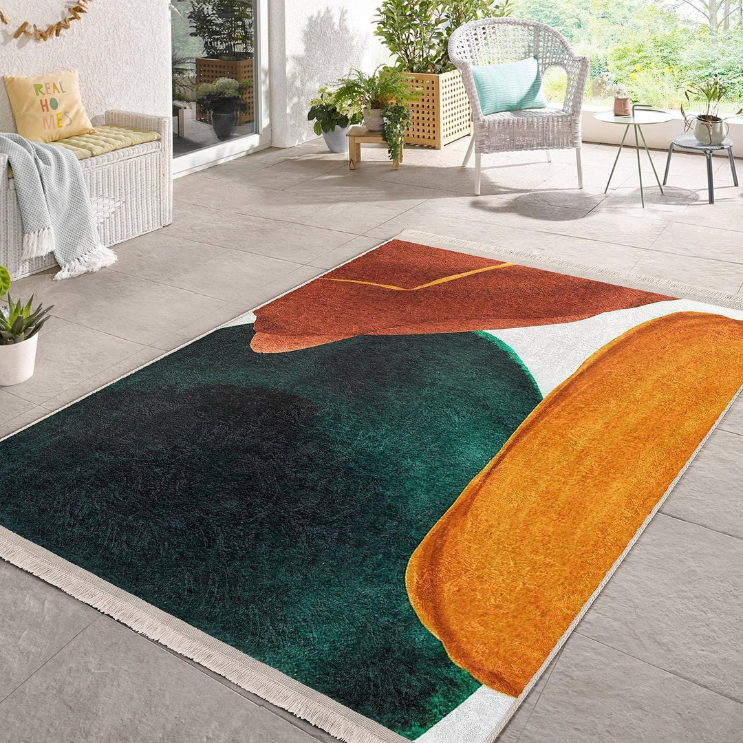 Organic Form Abstract Rug|Modern Fluid Shape Carpet|Boho Artistic Rug|Machine-Washable Carpet|Non-Slip Rug|Creative Living Carpet