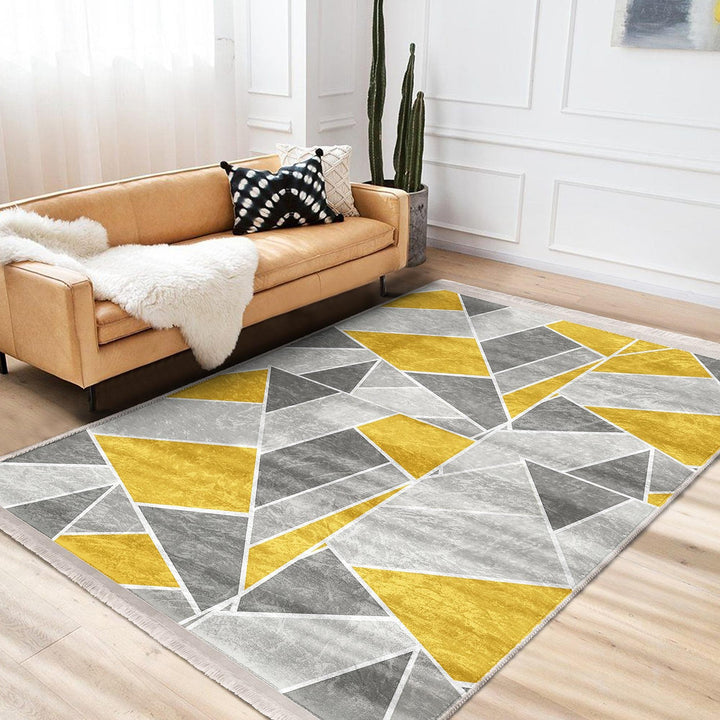 Triangle Motif Abstract Rug|Modern Geometric Carpet|Boho Patterned Rug|Machine-Washable Carpet|Non-Slip Rug|Contemporary Living Room Carpet