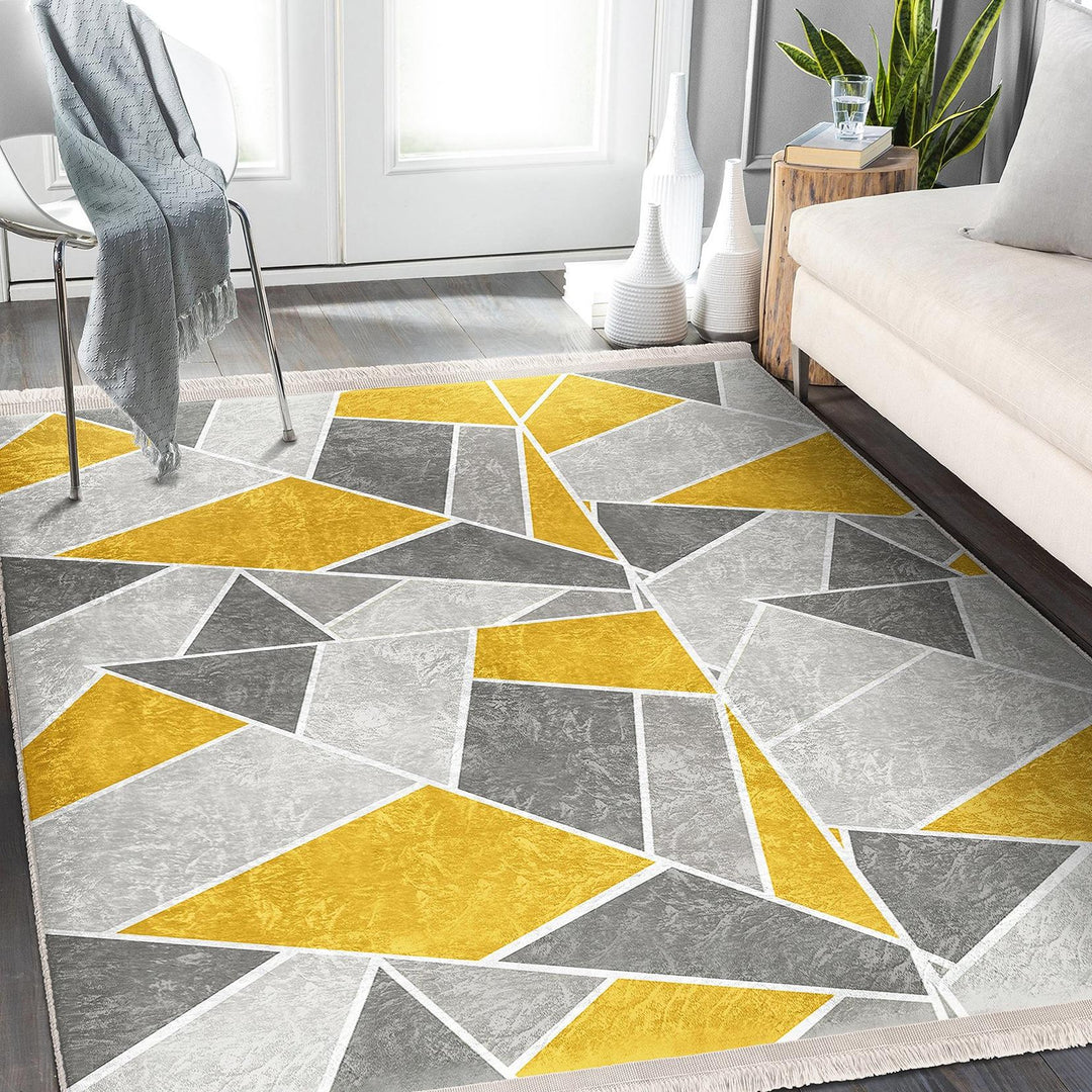 Triangle Motif Abstract Rug|Modern Geometric Carpet|Boho Patterned Rug|Machine-Washable Carpet|Non-Slip Rug|Contemporary Living Room Carpet