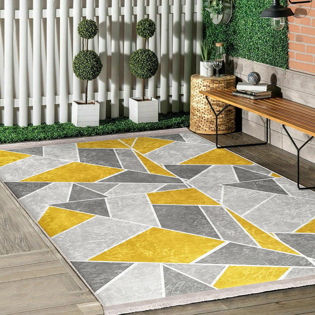 Triangle Motif Abstract Rug|Modern Geometric Carpet|Boho Patterned Rug|Machine-Washable Carpet|Non-Slip Rug|Contemporary Living Room Carpet