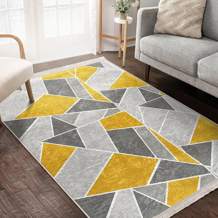 Triangle Motif Abstract Rug|Modern Geometric Carpet|Boho Patterned Rug|Machine-Washable Carpet|Non-Slip Rug|Contemporary Living Room Carpet