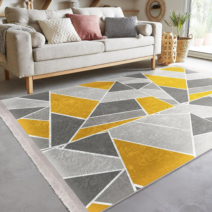 Triangle Motif Abstract Rug|Modern Geometric Carpet|Boho Patterned Rug|Machine-Washable Carpet|Non-Slip Rug|Contemporary Living Room Carpet