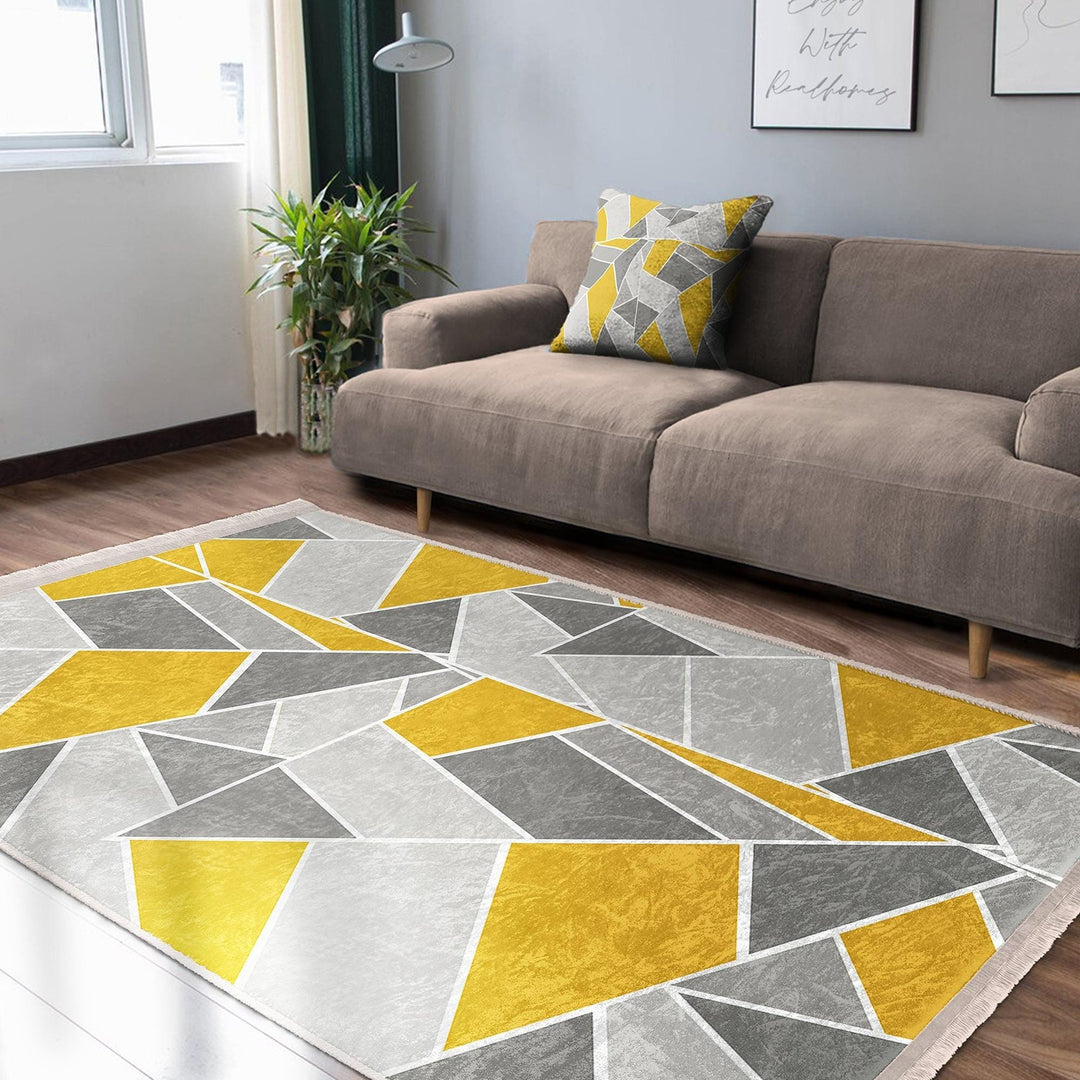 Triangle Motif Abstract Rug|Modern Geometric Carpet|Boho Patterned Rug|Machine-Washable Carpet|Non-Slip Rug|Contemporary Living Room Carpet