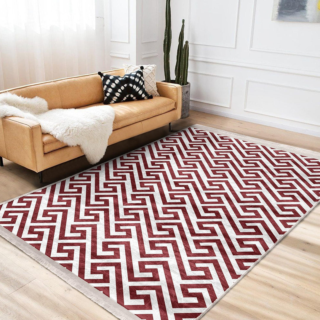Greek Key Abstract Rug|Classic Meander Pattern Carpet|Boho Heritage-Inspired Rug|Machine-Washable Carpet|Non-Slip Rug|Timeless Style Carpet