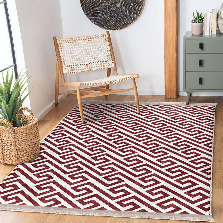 Greek Key Abstract Rug|Classic Meander Pattern Carpet|Boho Heritage-Inspired Rug|Machine-Washable Carpet|Non-Slip Rug|Timeless Style Carpet