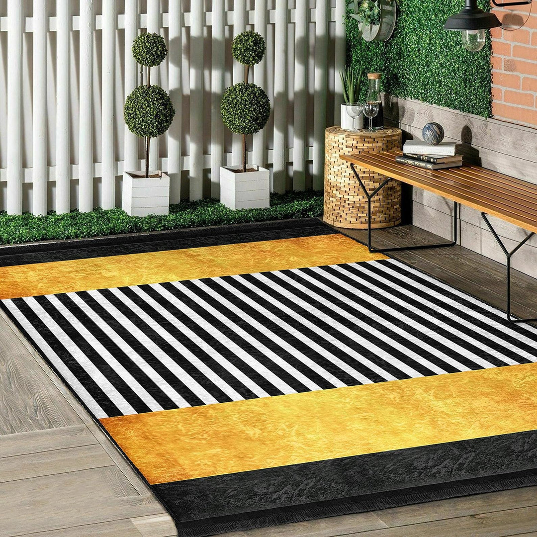 Striped Abstract Rug|Modern Linear Pattern Carpet|Boho Graphic Accent Rug|Machine-Washable Carpet|Non-Slip Rug|Artful Living Room Carpet