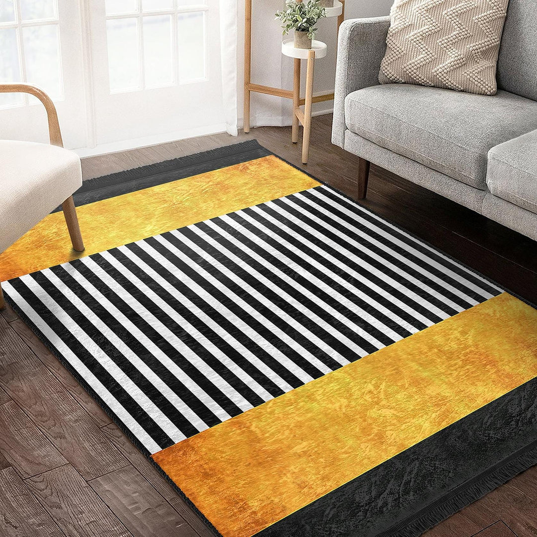 Striped Abstract Rug|Modern Linear Pattern Carpet|Boho Graphic Accent Rug|Machine-Washable Carpet|Non-Slip Rug|Artful Living Room Carpet