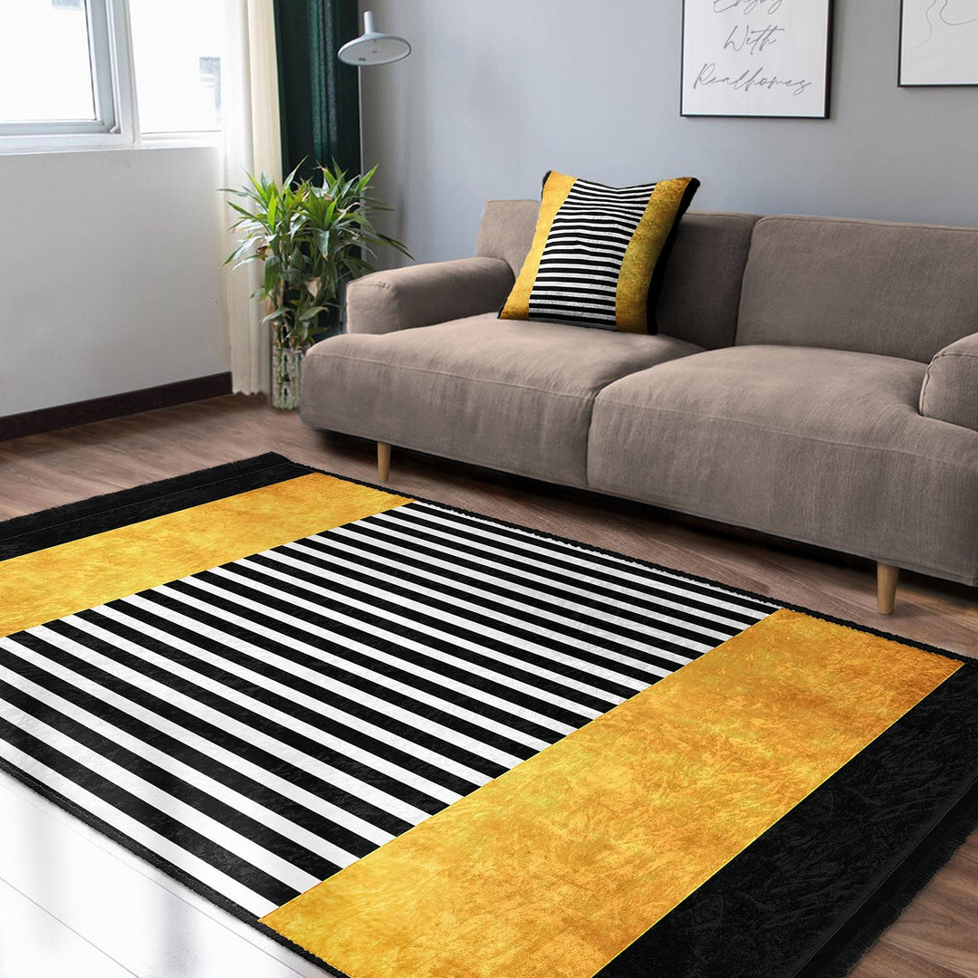 Striped Abstract Rug|Modern Linear Pattern Carpet|Boho Graphic Accent Rug|Machine-Washable Carpet|Non-Slip Rug|Artful Living Room Carpet