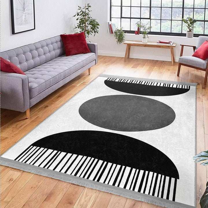 Circle Motif Abstract Rug|Modern Graphic Carpet|Boho Geometric Rug|Machine-Washable Carpet|Non-Slip Rug|Art-Inspired Living Room Carpet