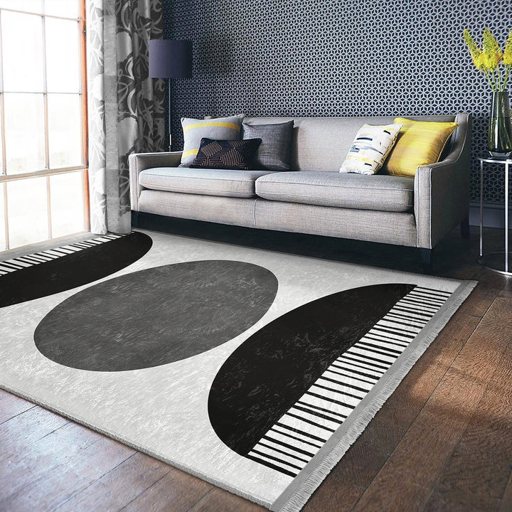 Circle Motif Abstract Rug|Modern Graphic Carpet|Boho Geometric Rug|Machine-Washable Carpet|Non-Slip Rug|Art-Inspired Living Room Carpet