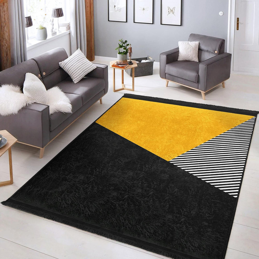 Geometric Motif Rug|Modern Boho Carpet|Bold Abstract Floor Mat|Washable & Non-Slip Minimalist Living Room Decor|Cozy Floor Cover
