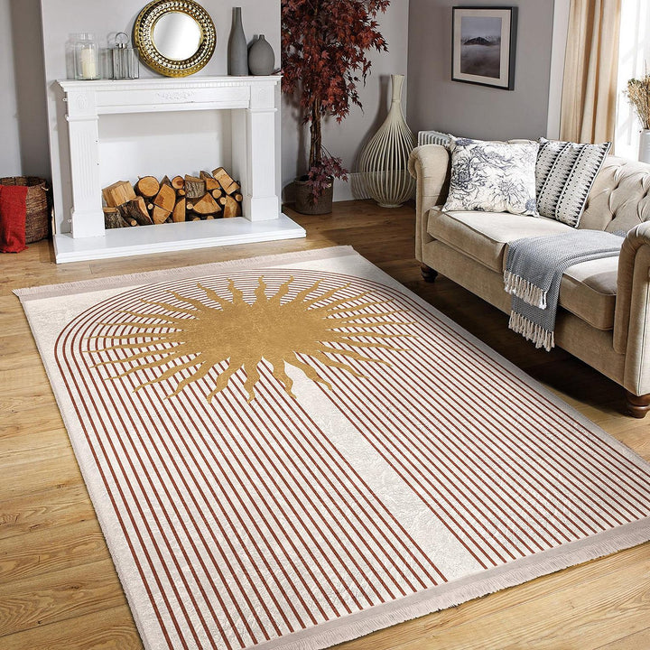 Sunburst Pattern Rug|Geometric Carpet|Boho Modern Carpet|Natural Floor Mat|Washable&Non-Slip|Warm Earthy Decor|Stylish Room Accent
