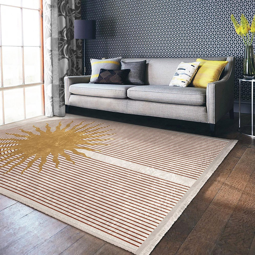 Sunburst Pattern Rug|Geometric Carpet|Boho Modern Carpet|Natural Floor Mat|Washable&Non-Slip|Warm Earthy Decor|Stylish Room Accent
