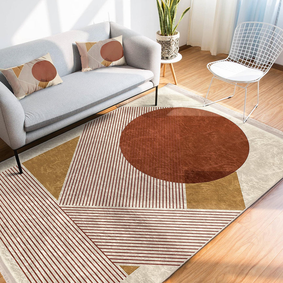 Geometric Shape Rug|Modern Abstract Carpet|Bold Circle-Triangle Floor Mat|Washable&Non-Slip|Art-Inspired Living Room Carpet|Statement Rug