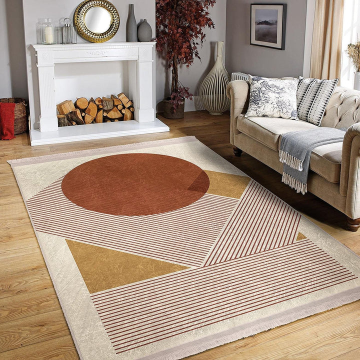 Geometric Shape Rug|Modern Abstract Carpet|Bold Circle-Triangle Floor Mat|Washable&Non-Slip|Art-Inspired Living Room Carpet|Statement Rug