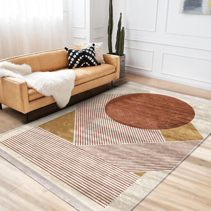 Geometric Shape Rug|Modern Abstract Carpet|Bold Circle-Triangle Floor Mat|Washable&Non-Slip|Art-Inspired Living Room Carpet|Statement Rug