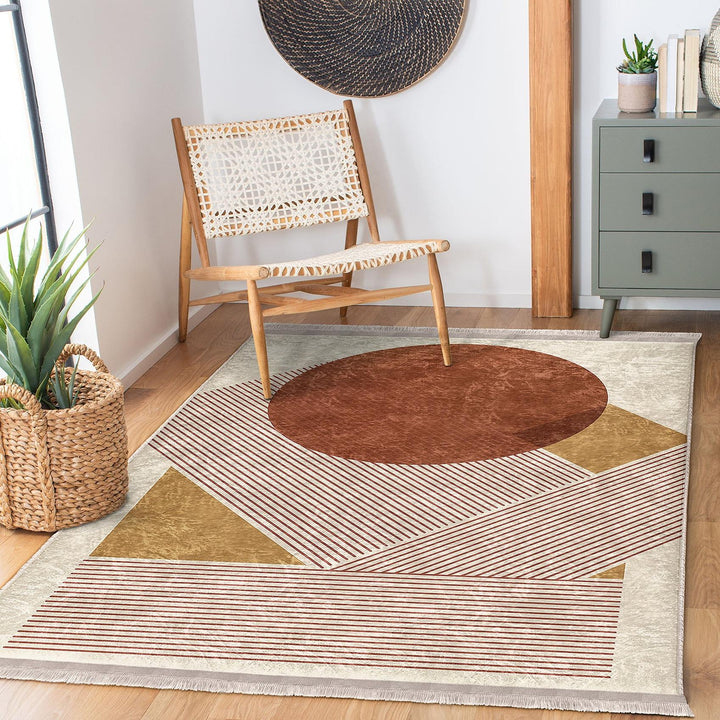 Geometric Shape Rug|Modern Abstract Carpet|Bold Circle-Triangle Floor Mat|Washable&Non-Slip|Art-Inspired Living Room Carpet|Statement Rug