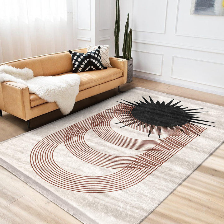 Modern Geometric Rug|Minimalist Arches & Sun Motif Carpet|Neutral Color Carpet|Art-Inspired Floor Decor|Seasonless Living Room Area Rug