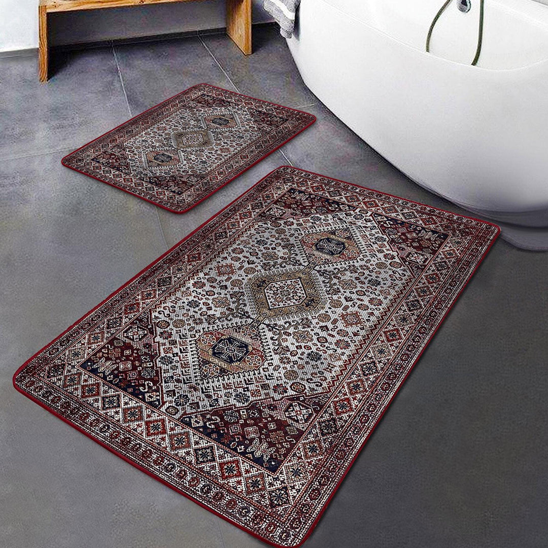 Set of 2 Kilim Design Bath Mat|Non-Slip Bathroom Decor|Southwestern Bath Rug|Rug Design Kitchen Floor Mat|Shower and Home Entrance Carpet