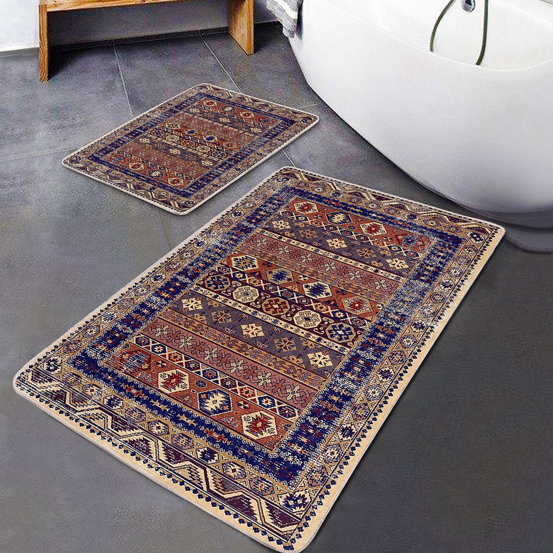 Set of 2 Kilim Design Bath Mat|Non-Slip Bathroom Decor|Southwestern Bath Rug|Rug Design Kitchen Floor Mat|Shower and Home Entrance Carpet