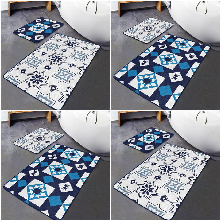Set of 2 Geometric Bath Mat|Non-Slip Bathroom Decor|Cozy Bath Rug|Abstract Design Kitchen Floor Mat|Shower and Home Entrance Carpet