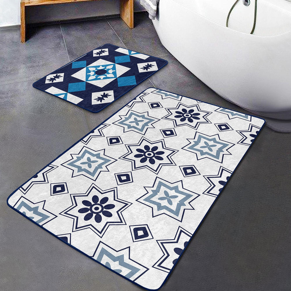 Set of 2 Geometric Bath Mat|Non-Slip Bathroom Decor|Cozy Bath Rug|Abstract Design Kitchen Floor Mat|Shower and Home Entrance Carpet