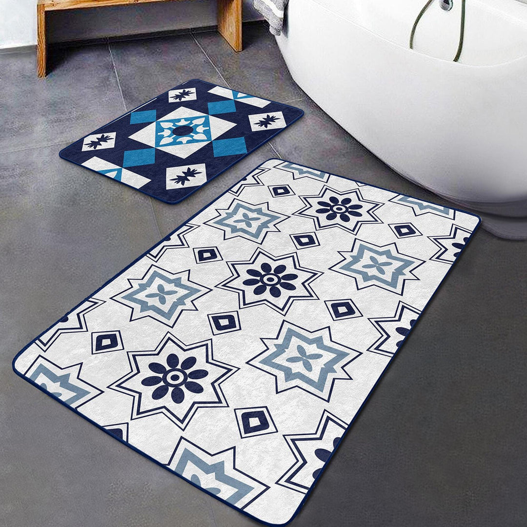 Set of 2 Geometric Bath Mat|Non-Slip Bathroom Decor|Cozy Bath Rug|Abstract Design Kitchen Floor Mat|Shower and Home Entrance Carpet
