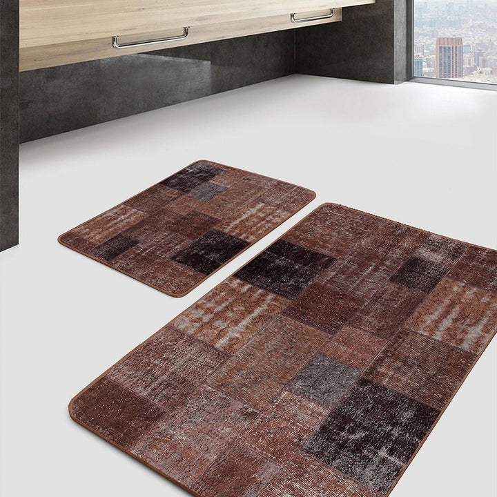 Set of 2 Abstract Bath Mat|Decorative Bath Rug|Non-Slip Bathroom Decor|Boho Kitchen Floor Mat|Rectangle Shower and Home Entrance Carpet