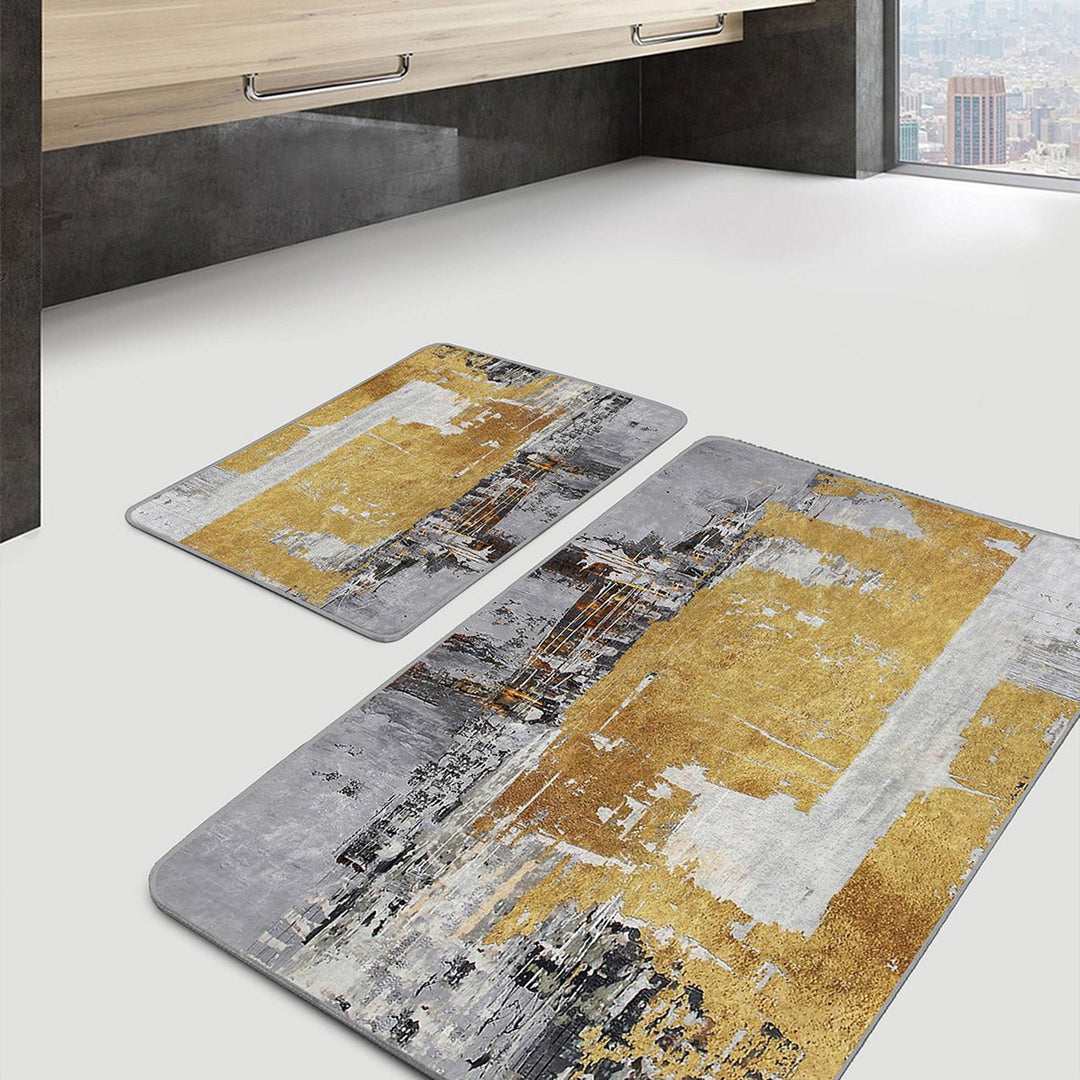 Set of 2 Abstract Bath Mat|Decorative Bath Rug|Non-Slip Bathroom Decor|Boho Kitchen Floor Mat|Rectangle Shower and Home Entrance Carpet