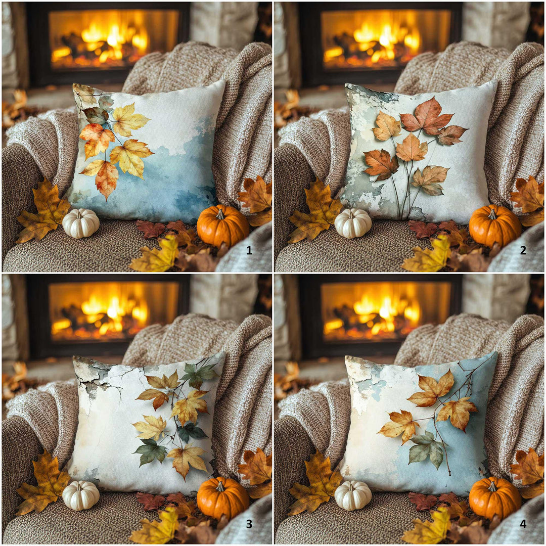 Orange and Brown Leaf Design Pillowcase|Fall Cloud Cushion Case|Muted Forest Pillow Cover|Warm Fade Accent|Thanksgiving Living Decor